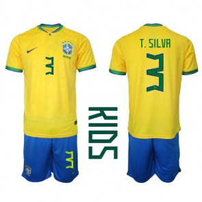 Maillot de foot Brésil Thiago Silva #3 Domicile enfant Monde 2022 Manches Courte (+ pantalon court)